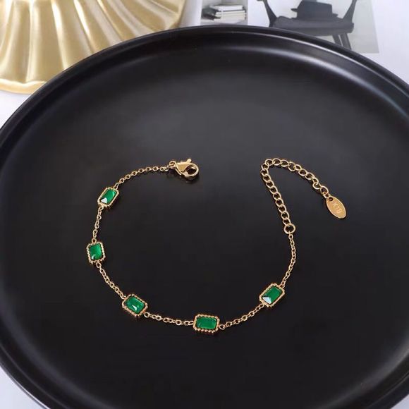 18K Gold Plated Emerald Green Station Elise Bracelet - Picture 8 of 8